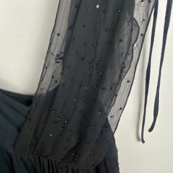 Free People One Shoulder Square Neck Fairuza Black Sequin Tunic Tank Top Size XS - Picture 4 of 5